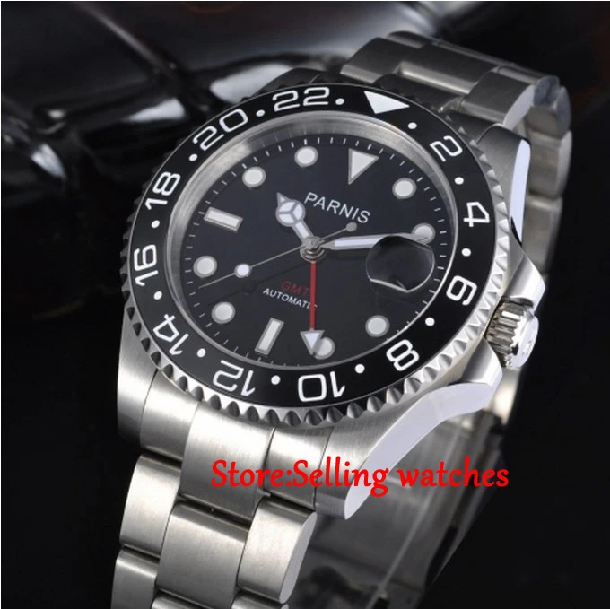 

40mm Parnis Sapphire Glass red GMT Hand Ceramic Bezel Automatic Watch