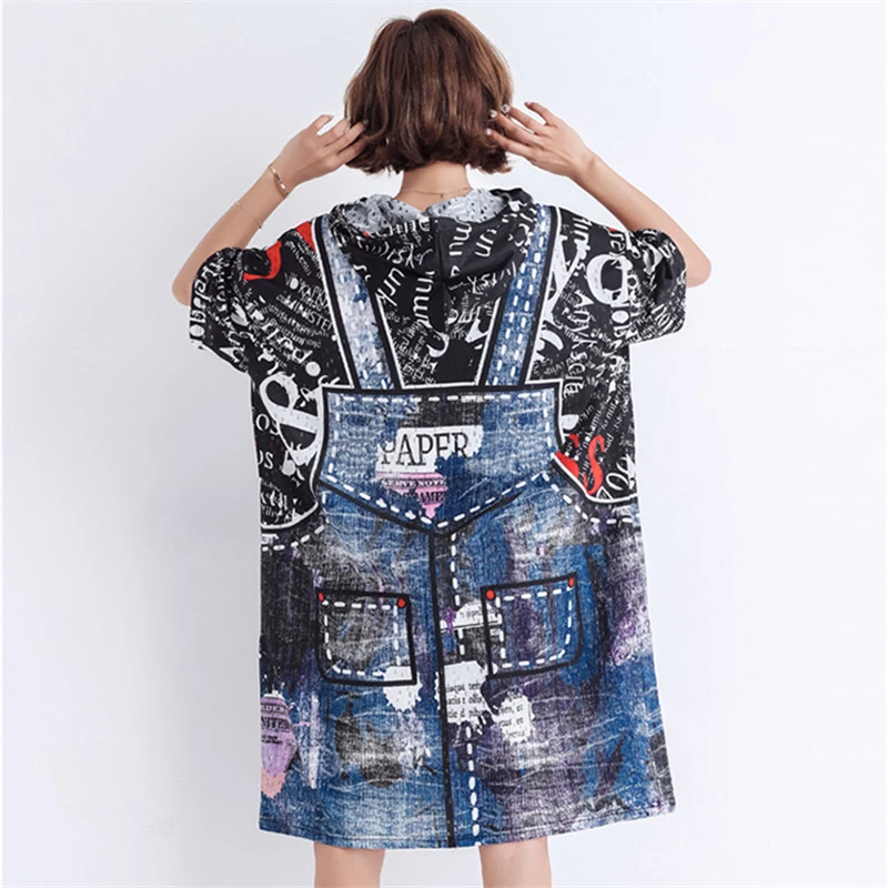 2019 летнее новое платье большого размера женское длинное свободное с капюшоном и