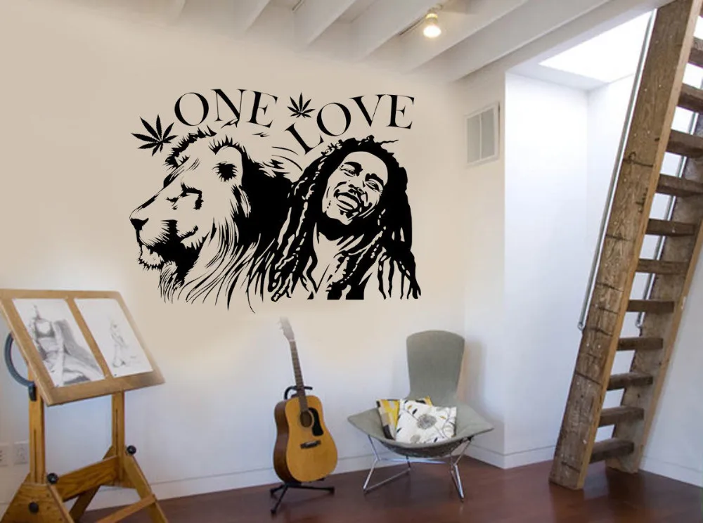Наклейка на стену s Боб Марли Лев Сион "ONE LOVE" Марихуана художественная стена с цитатой наклейка/Наклейка/Фреска Съемный Виниловый водонепроницаемый росписи A247