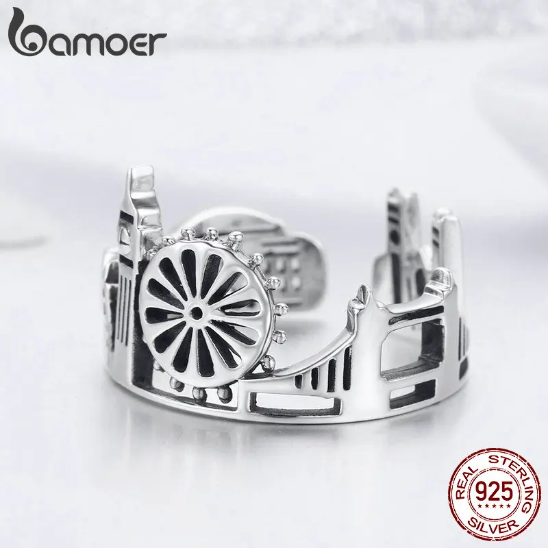 BAMOER, высокое качество, 925 пробы, серебро, Лондон, город, кольцо на палец, британское здание, кольца для женщин, коктейльное, свадебное ювелирное изделие, SCR474