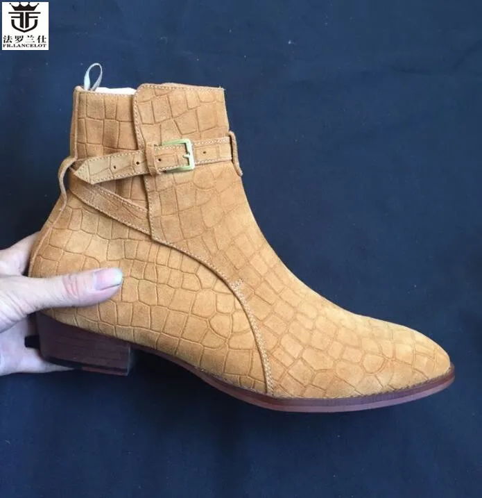 

2019 FR.LANCELOT chelsea boots pointed toe cow leather boots men riding boots low heel motorcycle boot men winter cool men shoes