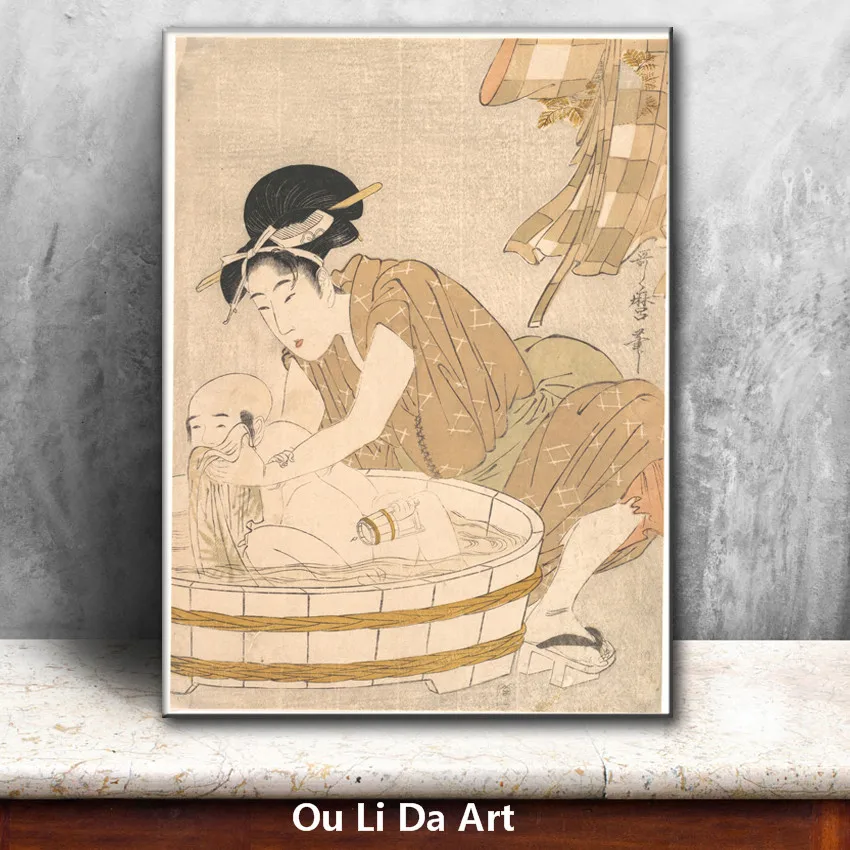 Классическое японское кимоно для женщин помогает детям купаться маслом холст