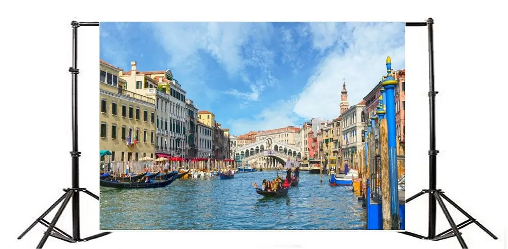 Фон для фотосъемки Gondola на мосту Риальто в Венеции Landmark City Landscape Photo Background |