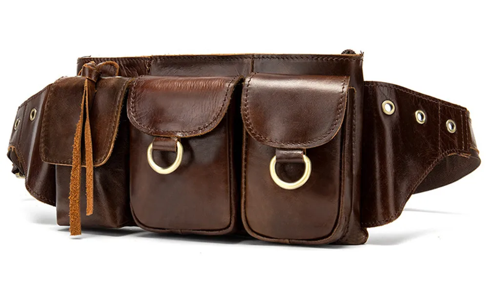 Waist Bag Men Genuine Leather Fanny Pack Fashion Belt Bum Bag Man Phone Pouch Casual Shoulder Chest Bag Mini Waist Hip Back Pack