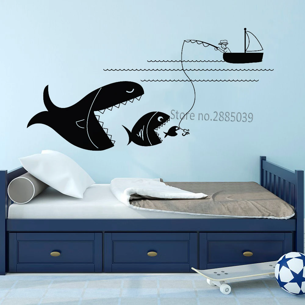Забавная виниловая наклейка на стену Большая рыбалка для спальни прикроватные