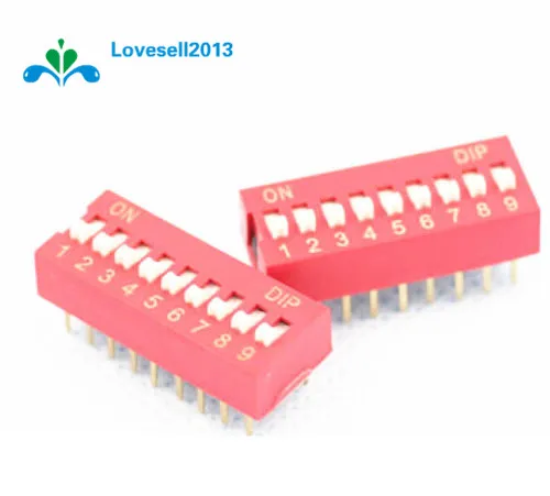 

5 PCS NEW Red 2.54mm Pitch 9-Bit 9 Positions Ways Slide Type DIP Switch