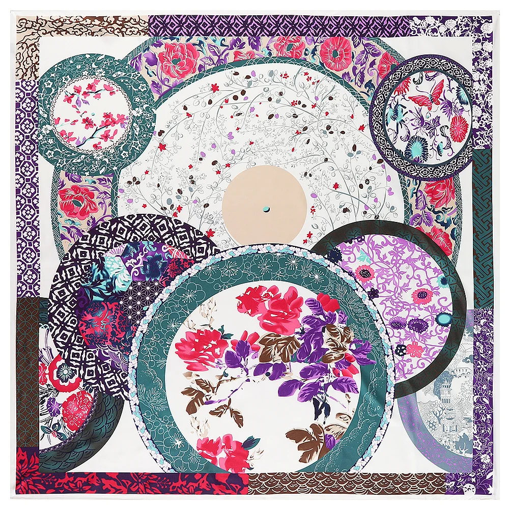 100% саржевый шелковый шарф женский ретро синий и белый фарфоровая тарелка