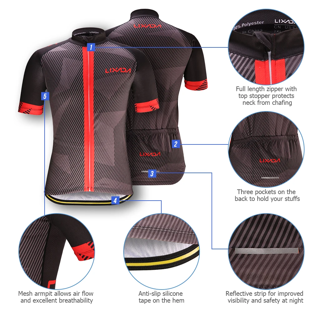 Комплект велосипедной одежды Lixada мужской быстросохнущая рубашка с коротким