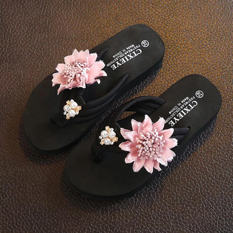 Шлепанцы с цветами для детей Нескользящие мягкие пляжа домашние тапочки девочек
