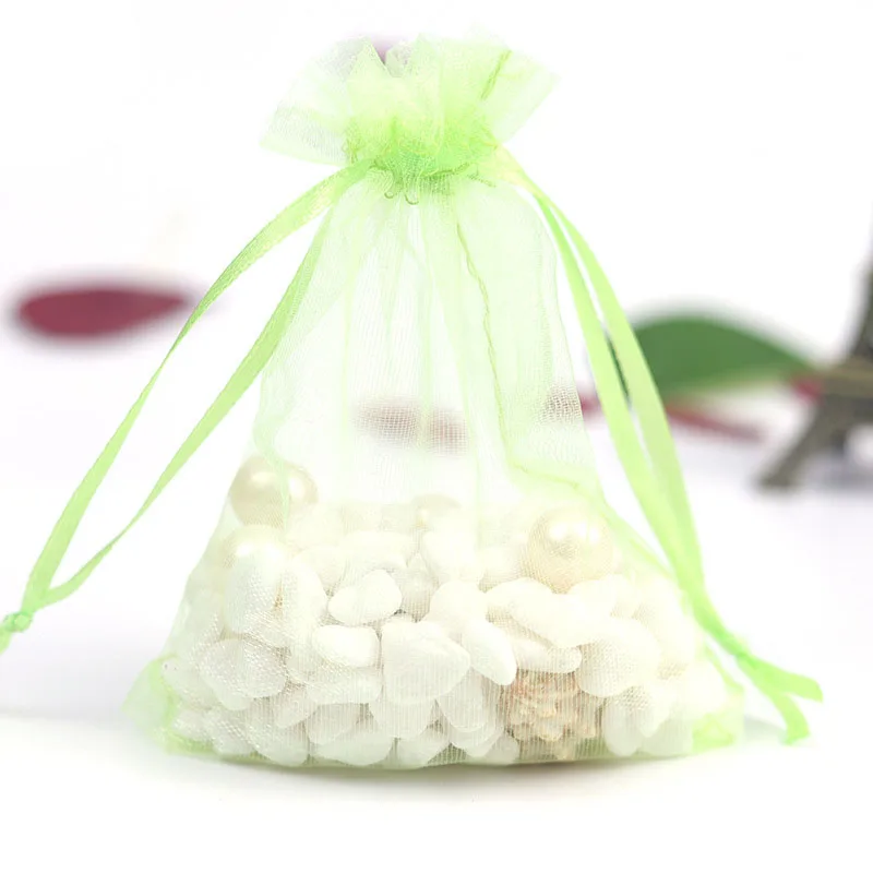 Light green 20 шт, 9x12, 13x18, 17x23 см, прозрачная косметичка из органзы, упаковка для ювелирных изделий, сумки для свадебных конфет, Подарочная коробка, сумки на шнурке - Цвет: Light green