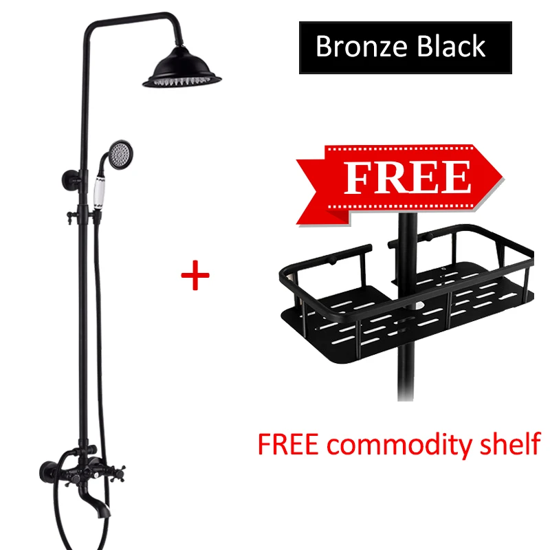 Bronze Black Quyanre Бронзовый черный смеситель для душа набор керамическая Лейка для душа товарная полка двойные ручки смеситель кран поворотный Ванна Носик Ванна Душ - Цвет: Bronze Black