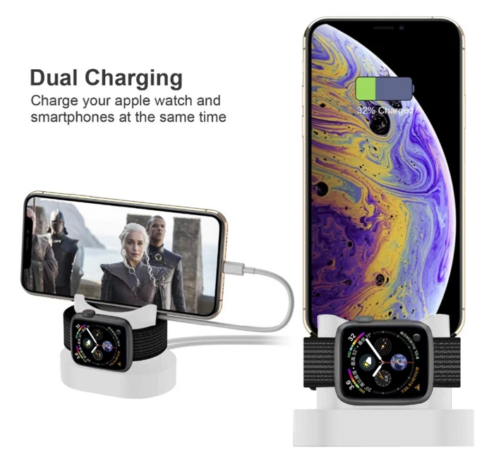Fivetech 3 в 1 держатель для телефона для AirPods Apple Watch Подставка для зарядки мягкий силиконовый держатель для iPhone/Apple Watch/AirPods подставка для телефона