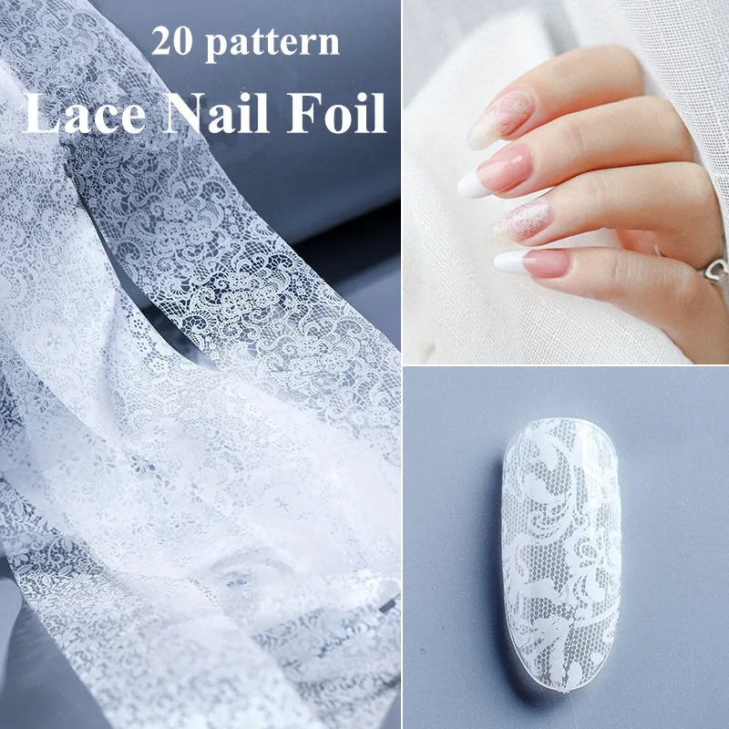 20 pattern available Nails Foil Stickers 4*50cm White Lace Flowers Design Manicure for Gel Polish 3D Art Decorations Decal | Красота и