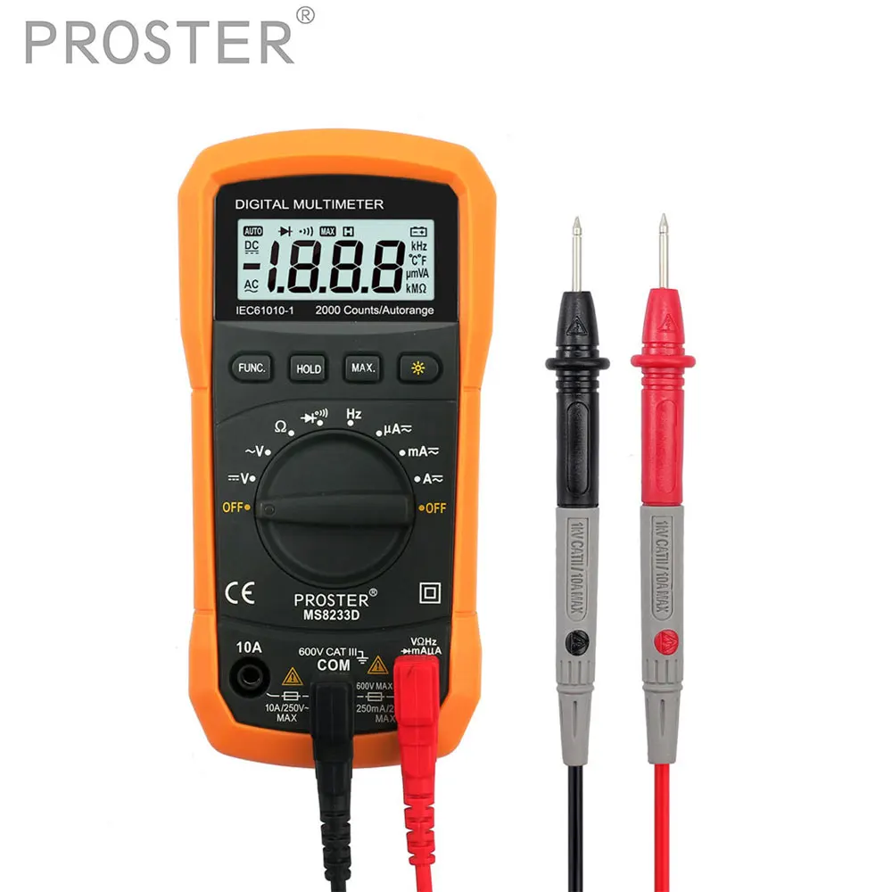 Proster Авто Диапазон Цифровой мультиметр 2000 отсчетов тест ЖК-дисплей 3 1/2 цифр Карманный Multimetro DC AC вольтметр частота