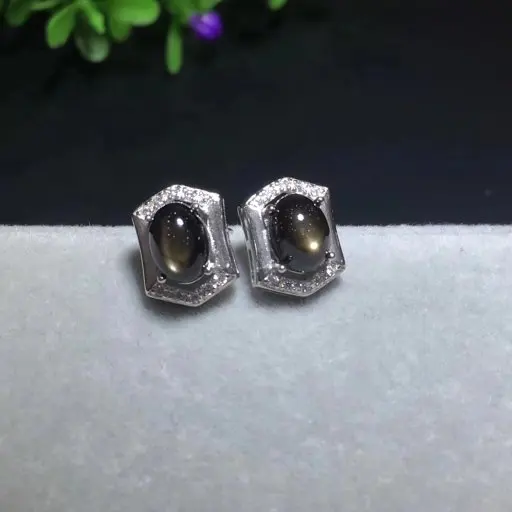 Женские серьги гвоздики из серебра 925 пробы с сапфиром 5 х7 мм|stud earrings|gem stud earringsnatural