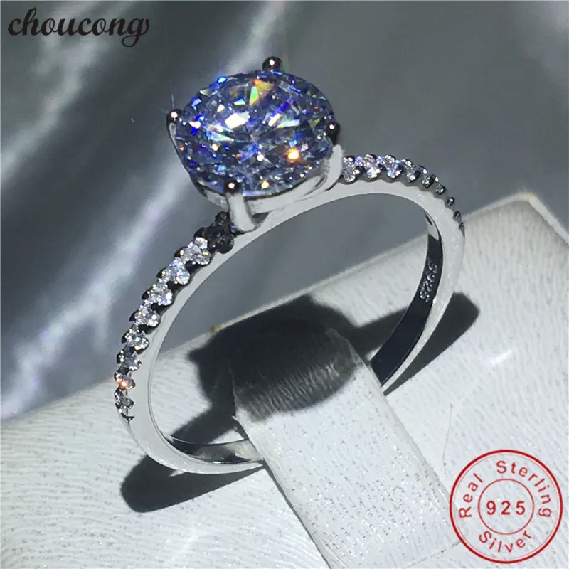 

choucong solitaire Jewelry 100% Real Soild 925 sterling Silver ring 1ct AAAAA Zircon Engagement Wedding Band Rings For Women men