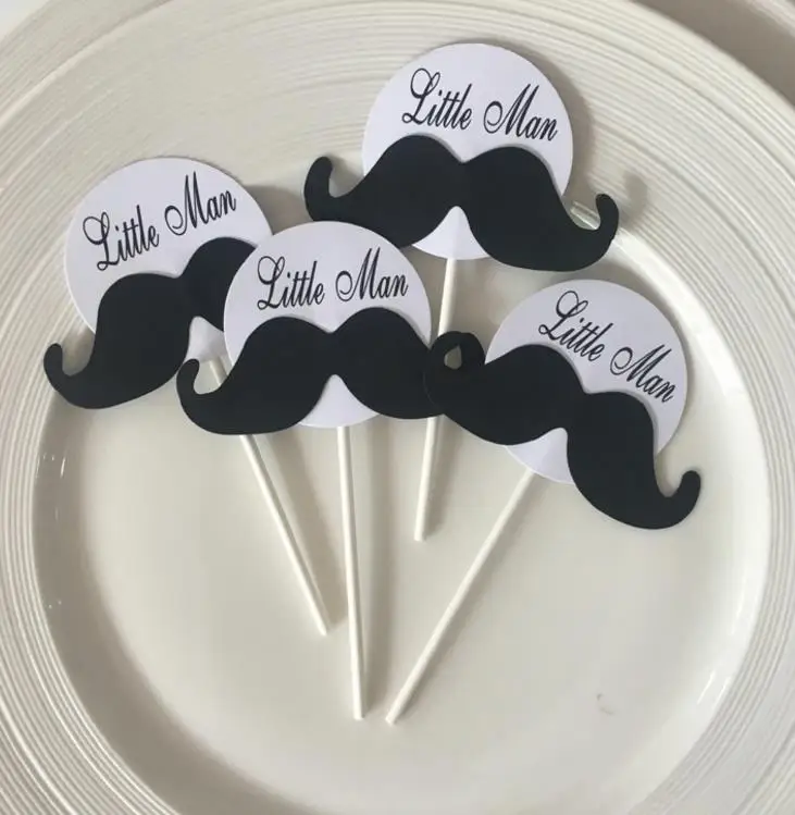 4 шт./компл. Модный черный белый маленький человек усы торт Топпер круглый на день