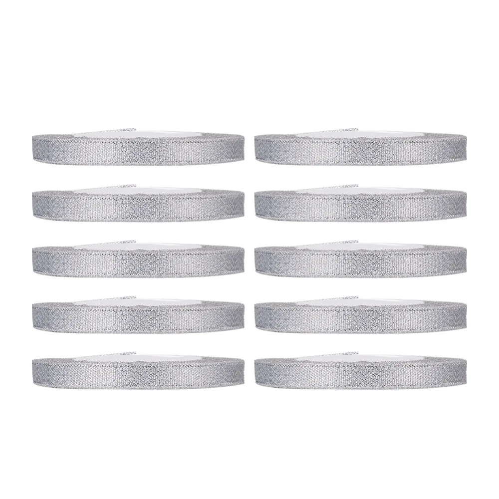 10 Rolls/group 3/8"(10mm) Silver Golden Double Sided Sparkle Ribbon DIY Material for Organza Bow 25yards/roll 250yards/group | Украшения