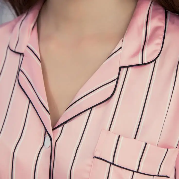 Новинка 2017 года весенне осенние женские шелковые пижамные комплекты в полоску