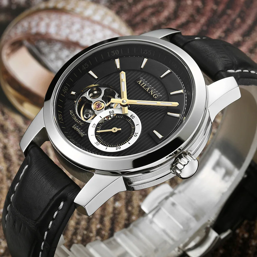 Мужские наручные часы с автоподзаводом из натуральной кожи | Наручные