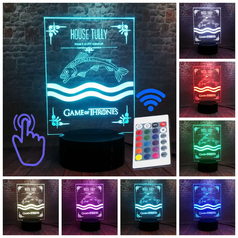 Remoter and Touch 11 Футболка с принтом «Песнь Льда и Огня Семья Crest модель 3D светодиодный Ночной светильник 7 цветов изменения Игра престолов Рисунок спальный светильник игрушки - Цвет: Remoter and Touch 11