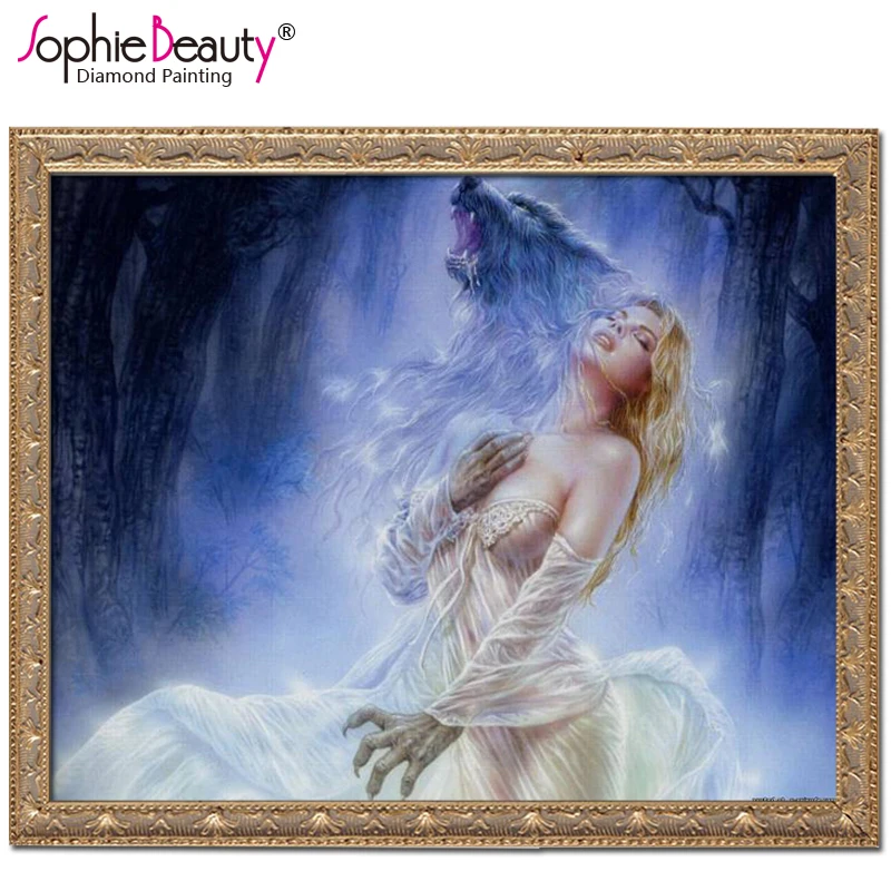 Sophie Beauty Алмазная мозаика вышивка бисером Небесный Волк Луна Обнаженная Леди