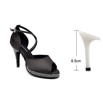 Black 8.5cm SHOYDANC танцевальная обувь женские латинские абрикосовые/черные стразы танцевальная обувь на платформе Свадебная вечеринка Бальные Танцевальные Туфли женские - Цвет: Black 8.5cm