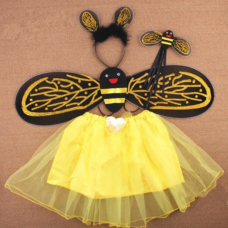 Kids Girls Bee Ladybug Headband Wing Fairy Wands Skirt Set Stage Performance Costume Cosplay Props Party Dress Decor Halloween |