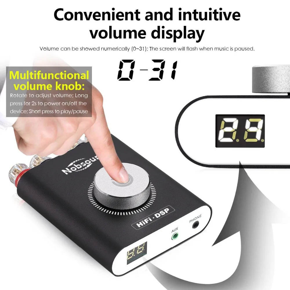 Nobsound HiFi NS-20G Мини Bluetooth 5,0 TPA3116 цифровой усилитель мощности Hifi DSP стерео усилитель для наушников 100 Вт+ 100 Вт с адаптером