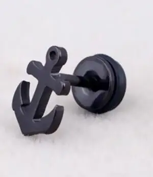 Black 1 Pair Мода в форме якоря серьги гвоздики для мужчин унисекс отличная нержавеющая сталь серьги-гвоздики украшения для ушного пирсинга 1 пара - Окраска металла: Black 1 Pair