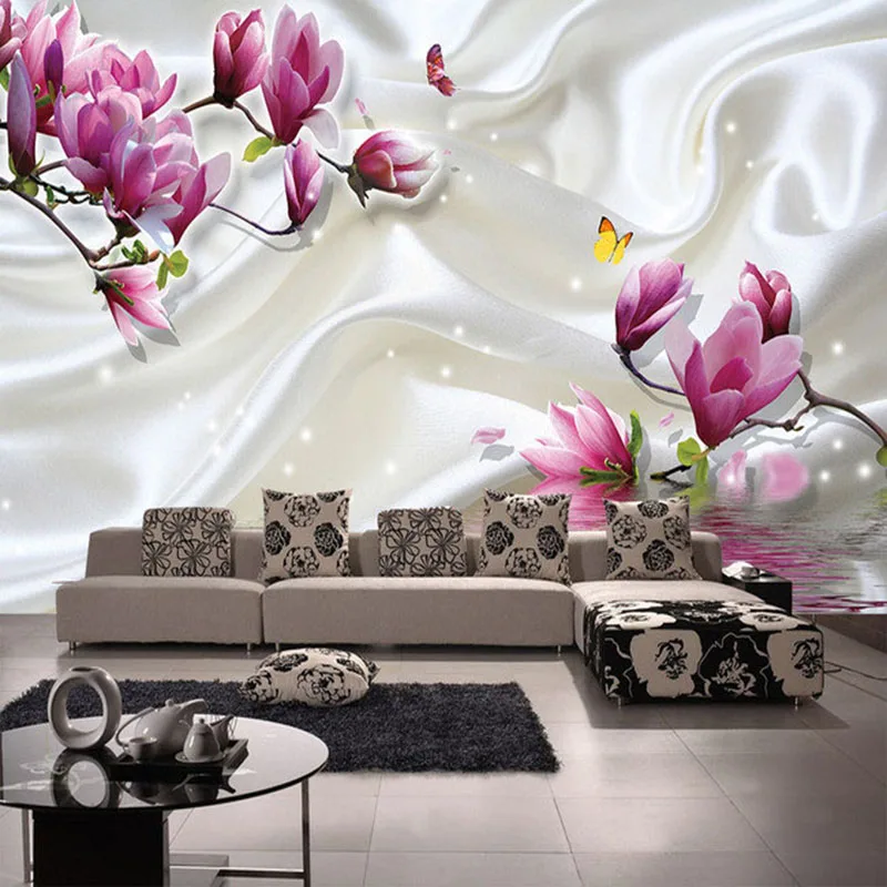 Современные Простые Шелковые обои с цветами магнолии для гостиной ТВ дивана фона