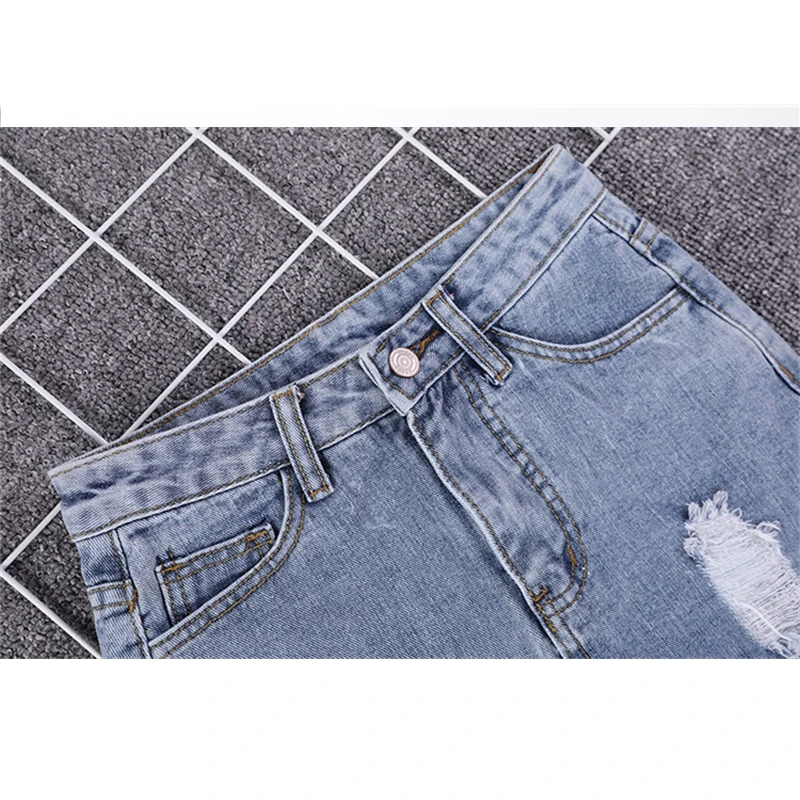 Summer Women Pencil Skirt Blue Sexy Casual Mini Denim Skirts 2018 Fashion New Ripped Pockets Bodycon Hole Jeans |