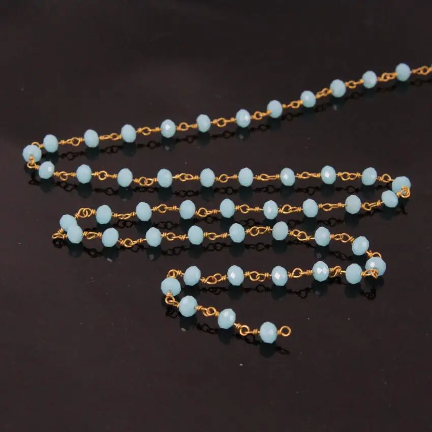 5 метров небесно голубые стеклянные прозрачные бусины Четки стиль цепи граненые