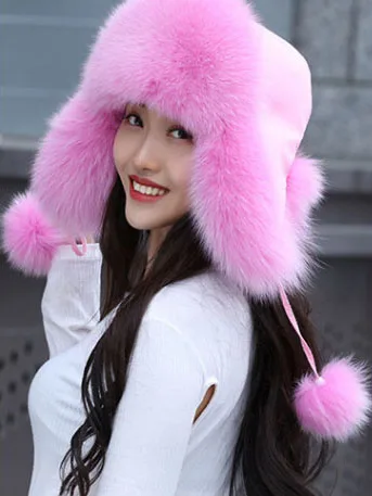 Pink 19 nuevo invierno ruso натуральный Лисий sombrero de piel caliente Venta caliente buena calidad piel de zorro bombardero sombreros g - Цвет: Pink