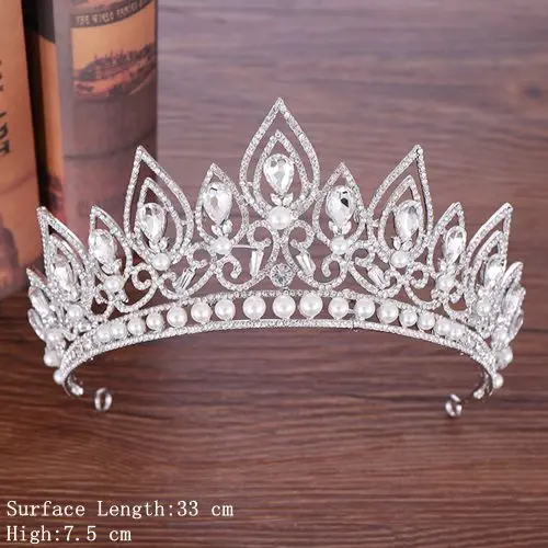 Silver Новейшая Хрустальная корона, тиара, свадебные аксессуары для волос, Хрустальная тиара, свадебная корона, серебряный головной убор, роскошная жемчужная тиара, диадема - Окраска металла: Silver