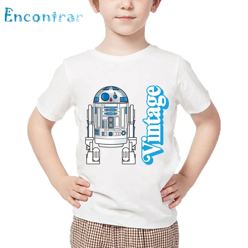 Детские Звездные войны Робот R2-D2 с BB-8 забавная футболка для маленьких мальчиков девочек короткий рукав Лето Топы Дети Повседневная футболка, HKP5193 - Цвет: white-H