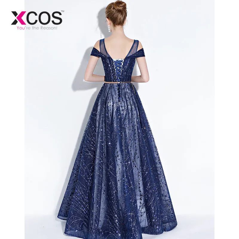 XCOS Vestidos Graduacion 2018 темно-синее платье для выпускного вечера Длинные платья