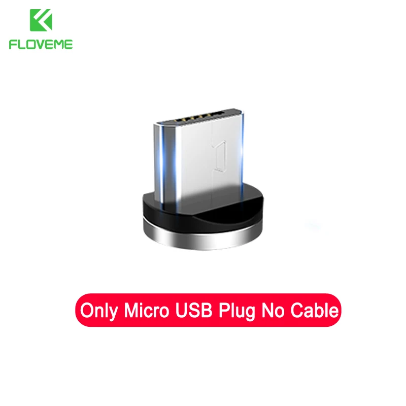 Only Plug FLOVEME светодиодный магнитный Micro USB кабель 1 м Плетеный 5В/2а Магнитный зарядный кабель для телефона samsung Galaxy S6 S7 Edge Xiaomi Redmi 4X - Цвет: Only Plug