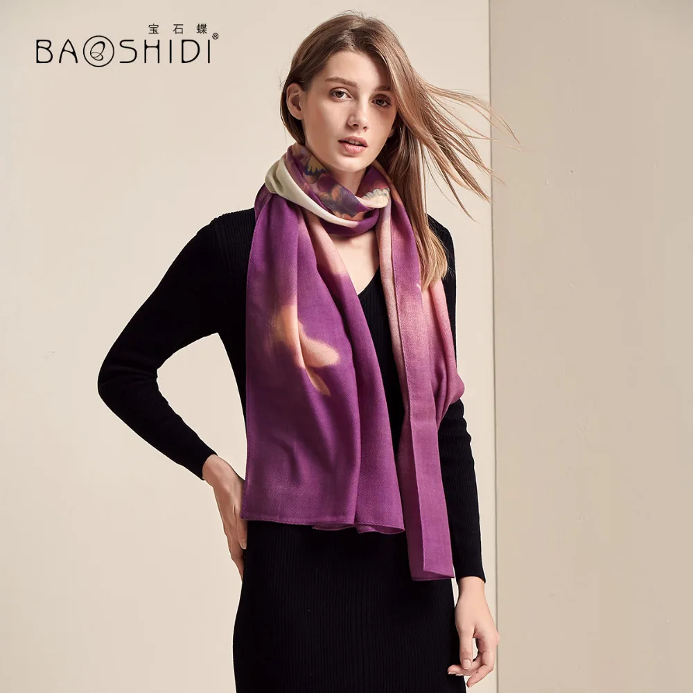 Женский шарф BAOSHIDI длинная теплая шаль из 100% шерсти зимняя мягкая бандана 2018 |