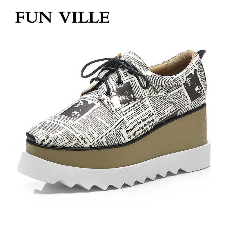 

FUN VILLE Luminous shoes New Style Women Flats Spring Summer Flat Shoes Thick Platform Casual shoes Sexy Ladies shoes Square Toe