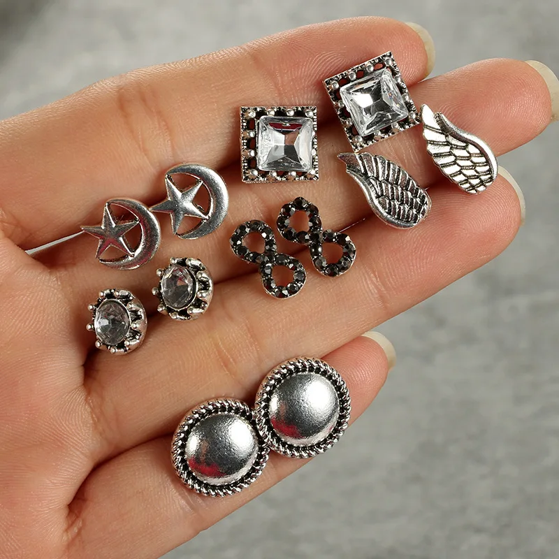 Liuyuwei Punk 6 Pairs Pack Set Brincos Mixed Stud Earrings For Women Angel Wings Ear Studs Fashion Jewelry Wholesale YW4844 | Украшения и