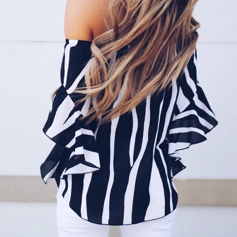 Женская блузка с открытыми плечами и длинным рукавом фонариком свободного