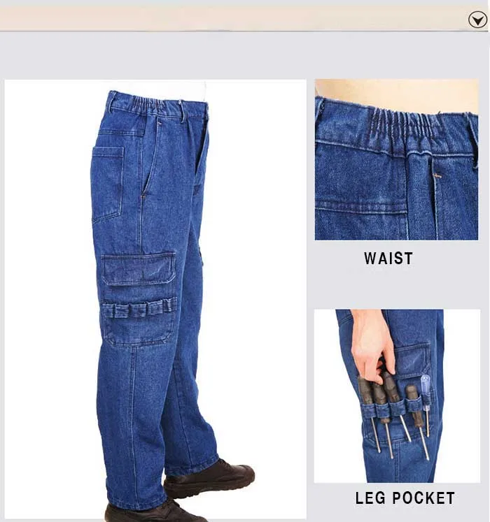 Fashion Plus Size Loose Baggy Jeans Work Pants Men Casual Hip Hop Jeans Cotton Trousers with Big Pocket Man Clothes