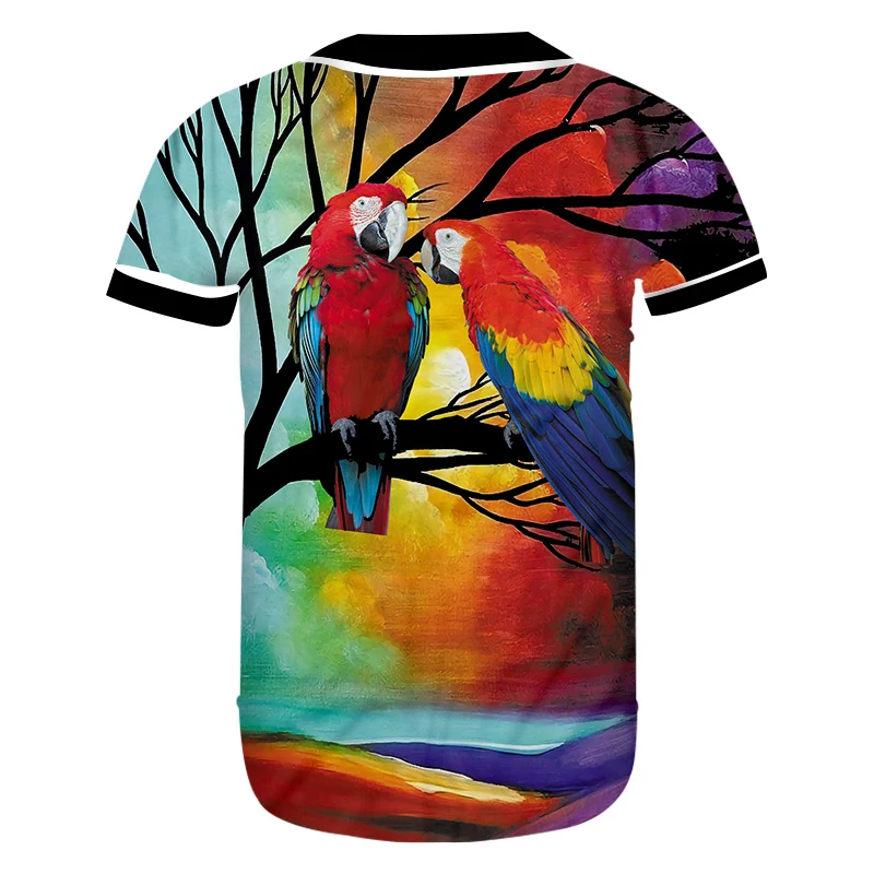 Мужская футболка UJWI на пуговицах летняя с 3D принтом Красного попугая