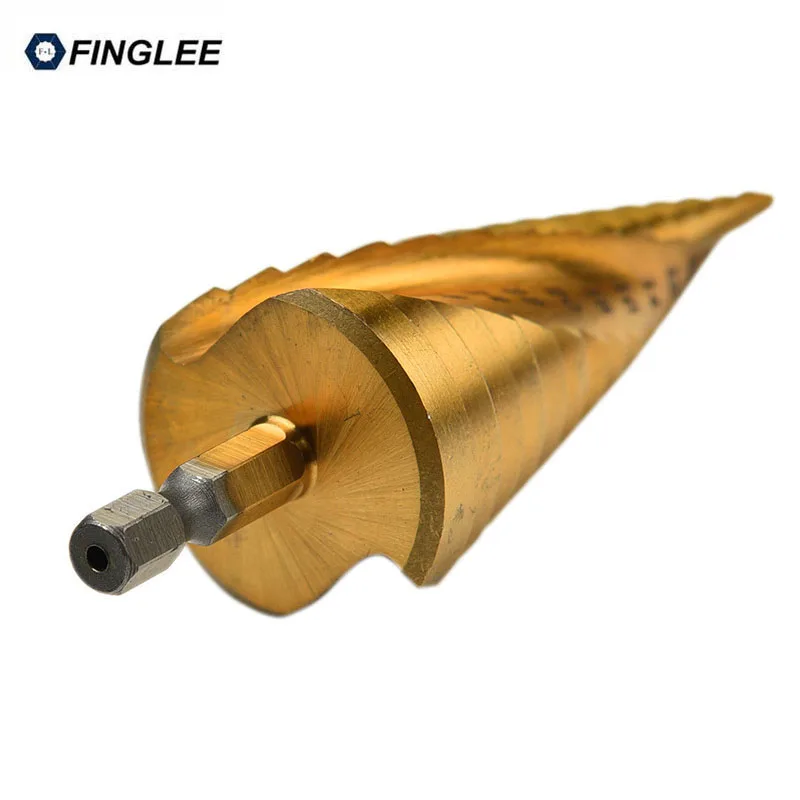 FINGLEE 3 шт. 1/" спиральные рифленые HSS с титановым покрытием ступенчатые сверла 4-12 мм 4-20 мм 4-32 мм конусные сверла электроинструменты набор сверл