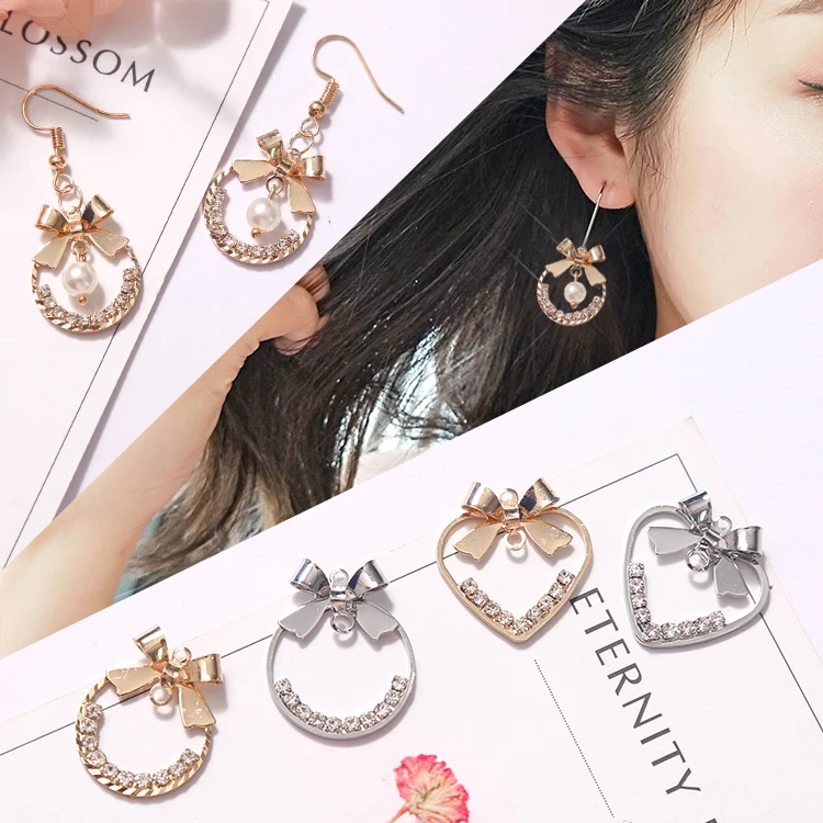

Rhinestone Alloy Love Heart Bow Pendant DIY Handmade Earrings Accessories Jewelry Finding Components 2pcs
