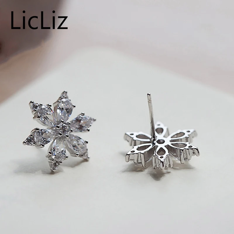 Женские серьги-гвоздики в виде снежинок из стерлингового серебра 925 пробы с