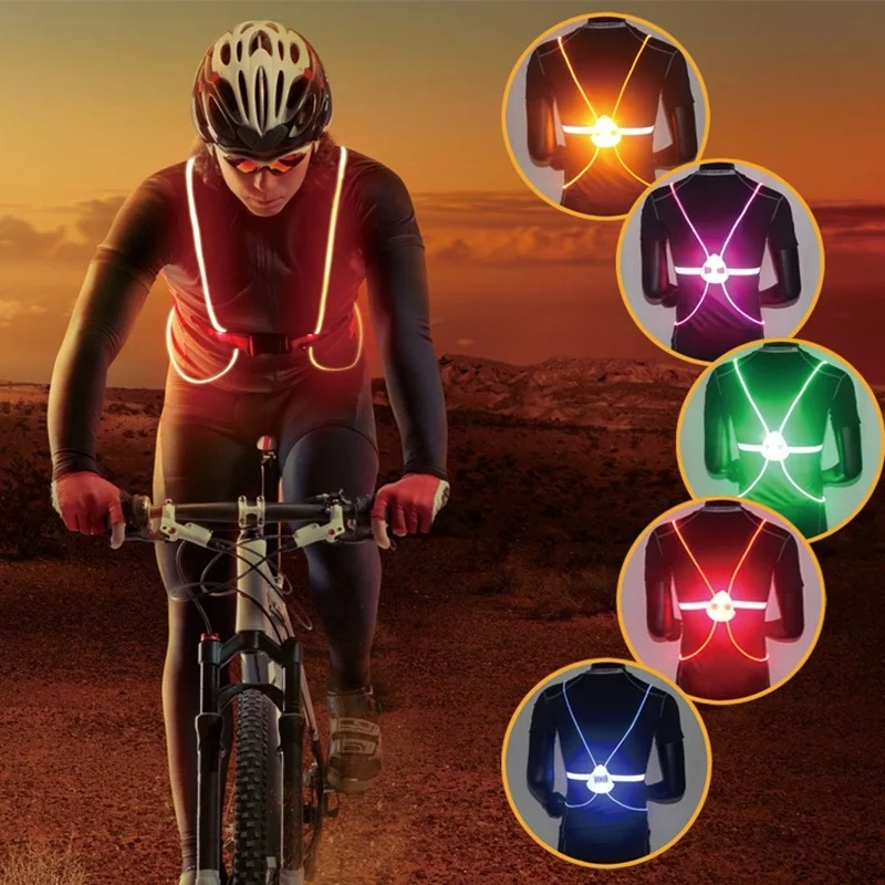 1pcs Light Up LED Reflective Vest Safety Belt Strap Night Running Cycling Glow With 4 Super Bright LEDs For Night Runner Cyclist