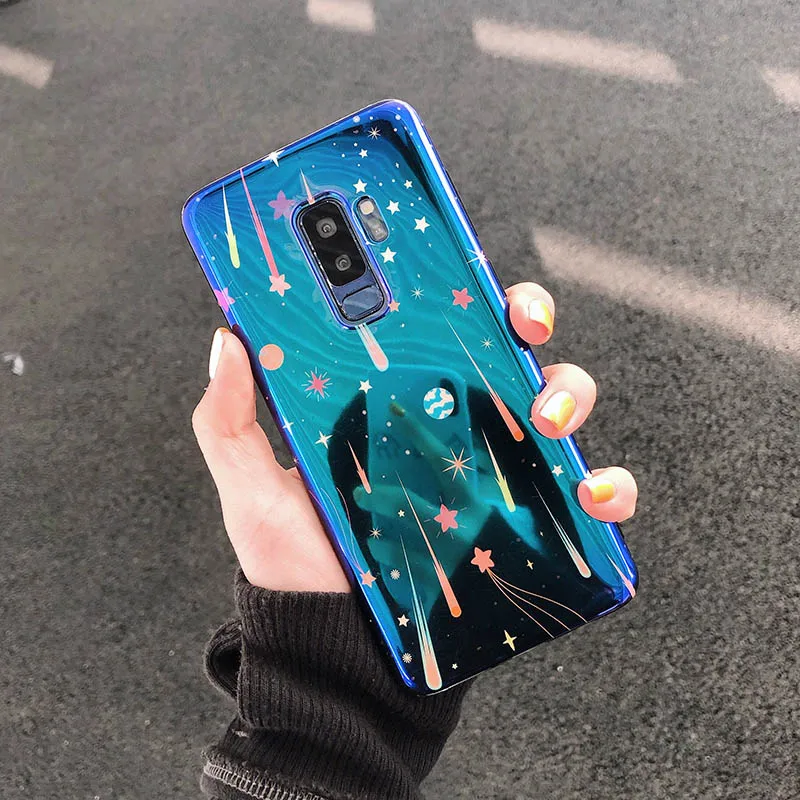 YHBBCASES для samsung S10 Plus мультфильм планеты и Метеор чехол телефона для samsung Galaxy S8 S9 плюс Примечание 8 9 мягкая IMD случаях - Цвет: Blue