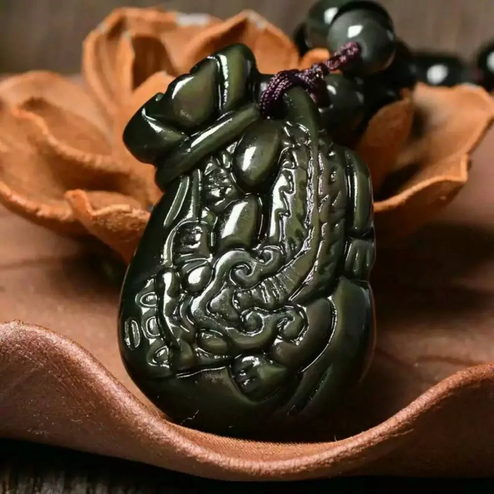 

Бесплатная доставка натуральный Радужный обсидиан мифическое животное кошелек ожерелье кулон с веревкой оптовая продажа